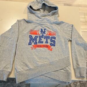 MLB NY Mets Girls Gray Hoodie with Blue and Orange glitter Accents